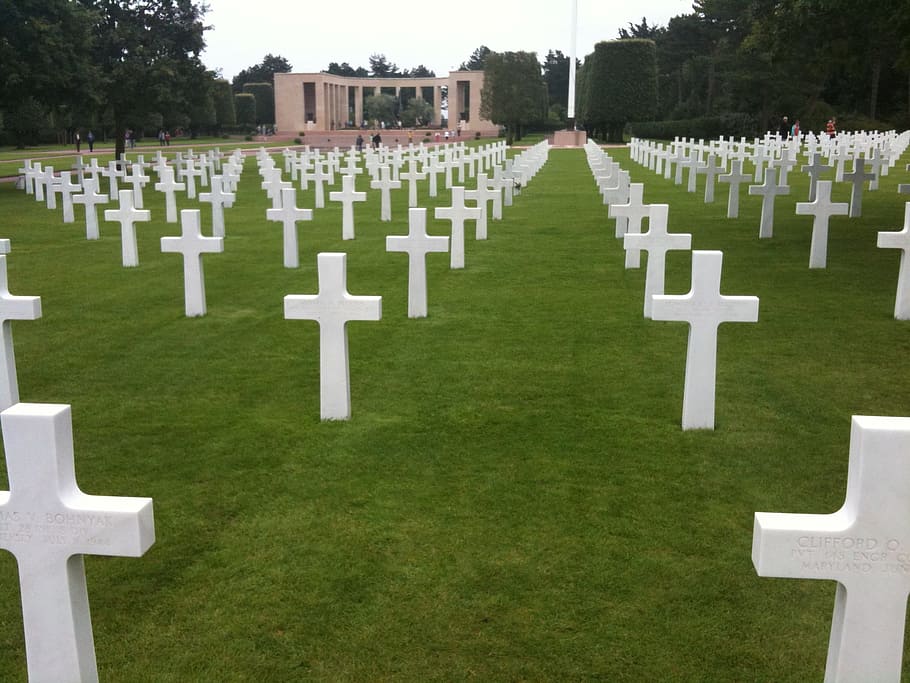 cemetery, american, normandy, grave, tombstone, memorial, grass HD wallpaper