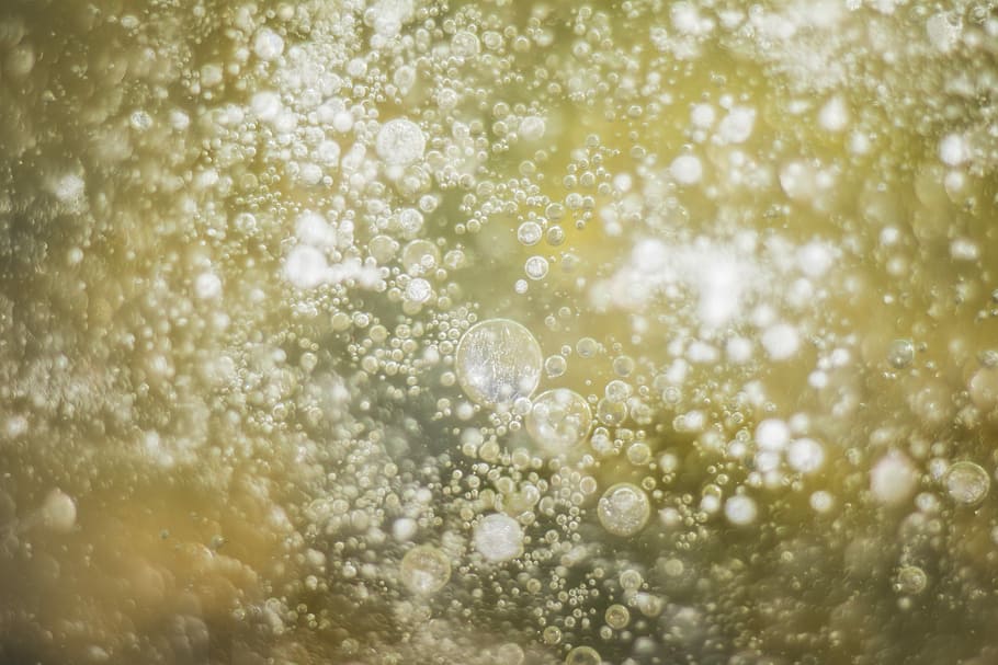 photo of water bubbles, liquid, gold, ice, backgrounds, no people HD wallpaper