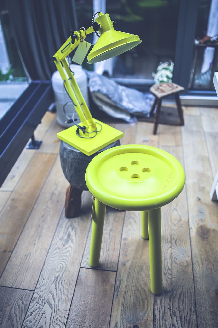 Yellow, Lamp, Table, Stool, Design, interior, accessories, button HD wallpaper