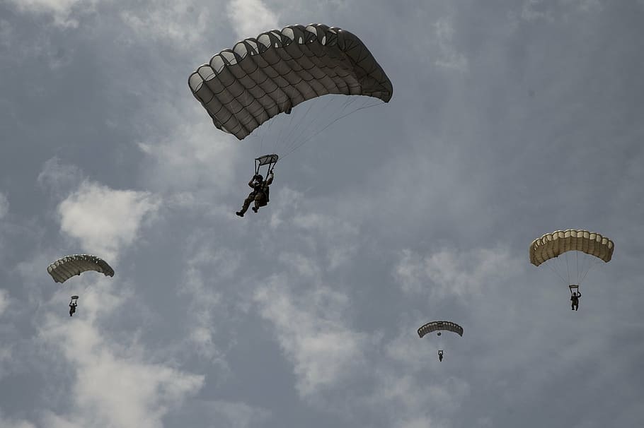 parachute, released, open, skydiving, parachuting, jumping