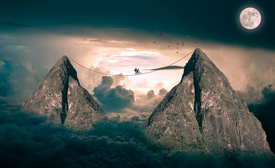 brown rock mountain wallpaper, clouds, mountains, sky, blue sky HD wallpaper