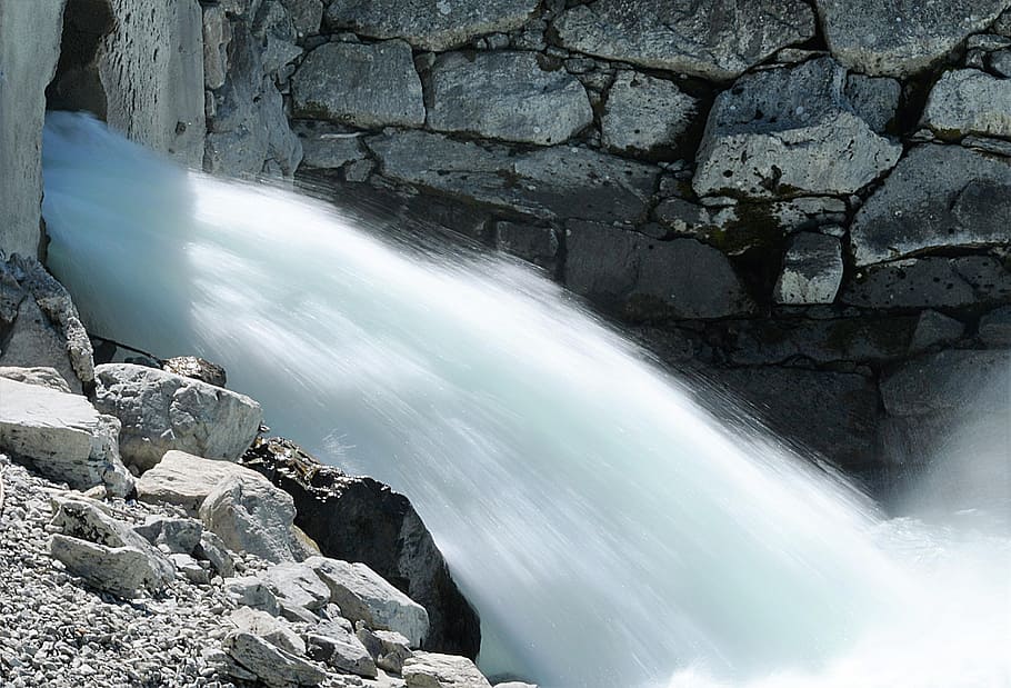 waterfalls near rock formation, roaring, water mass, inject HD wallpaper