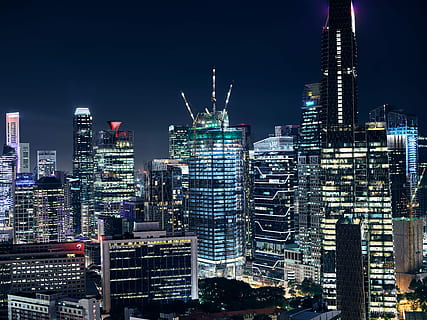 aerial view of city lights at night, lighted city skyline photography HD wallpaper