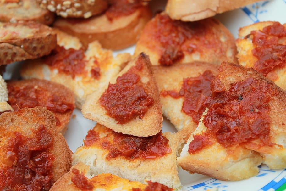 Bruschetta, Pizza, Roll, Ham, Snack, Eat, pizza bread, italian HD wallpaper