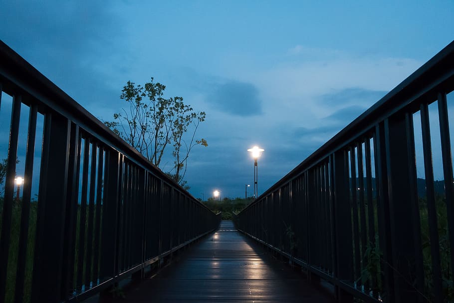 bridge, cloud, light, line, pattern, reflection, road, sky HD wallpaper