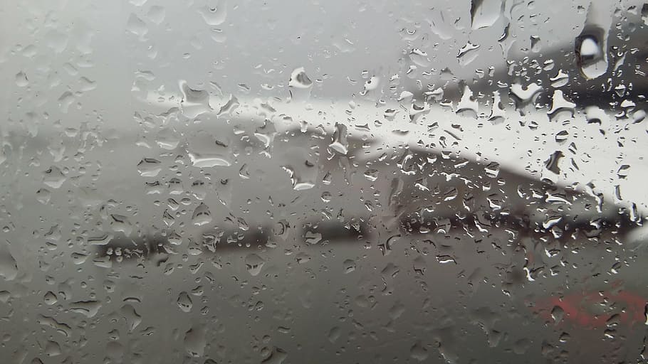 airport, non, plane, wet, water, drop, rain, glass - material HD wallpaper