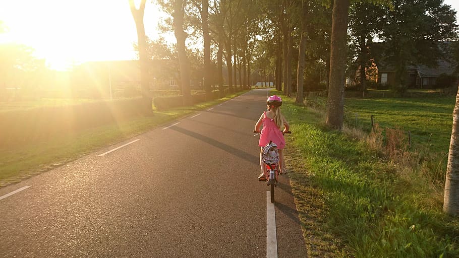 girl riding a bike, bicycle, school, ride, happy, sport, fun