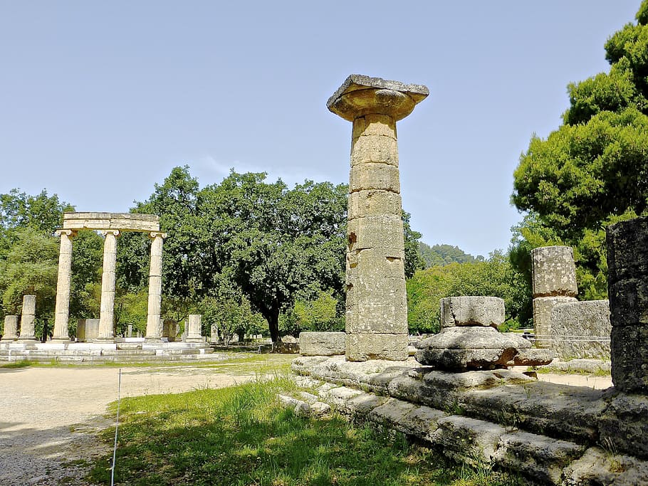 column, olympia, corinthian, stone, archeology, classical, ruin, HD wallpaper
