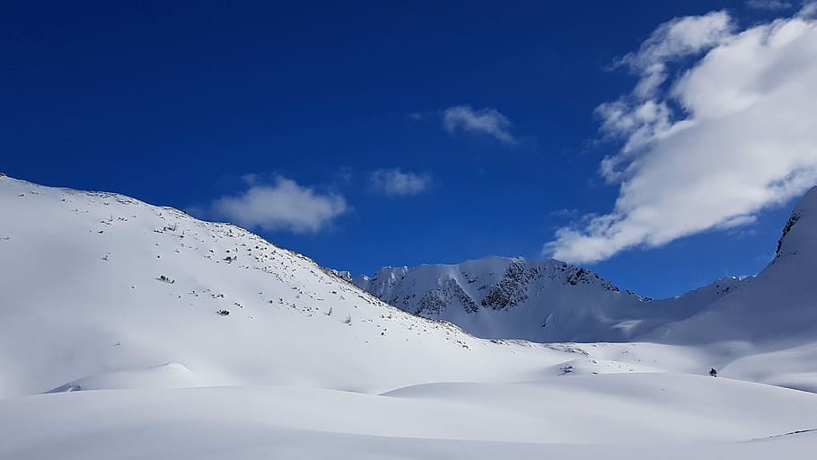snow coated mountain under blue sky, winter, panorama, cold, snow landscape, HD wallpaper