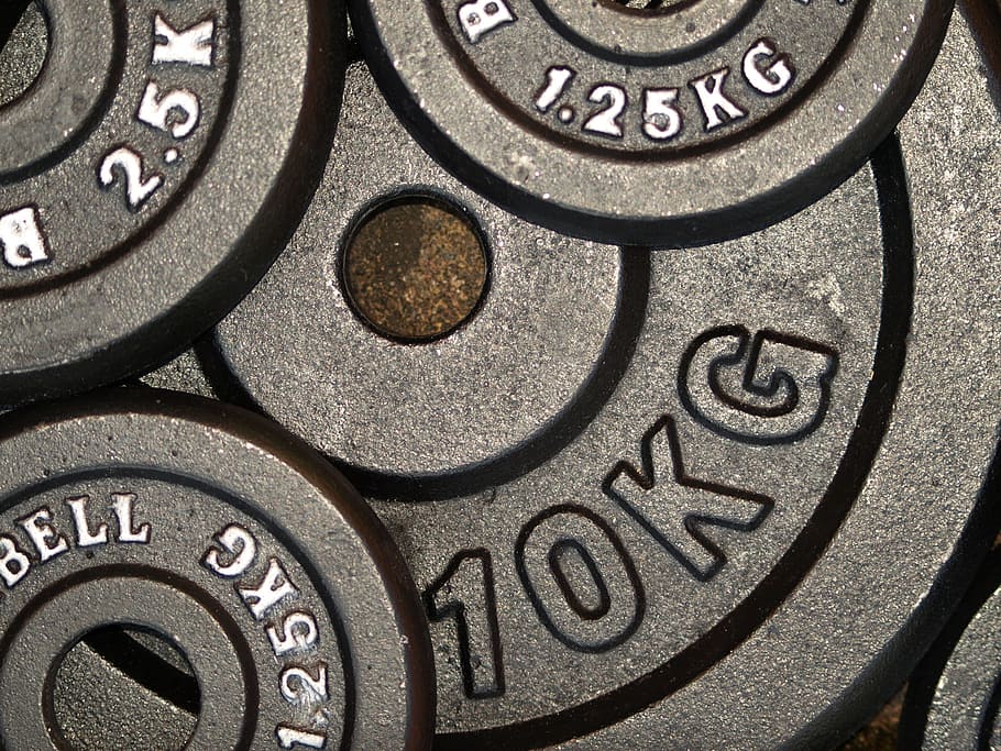 black gym plates, weight plates, force, power sports, fitness room, HD wallpaper