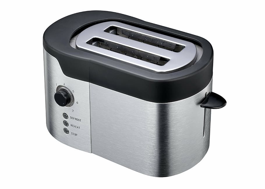 stainless steel and black 2-slice bread toaster, home appliances, HD wallpaper