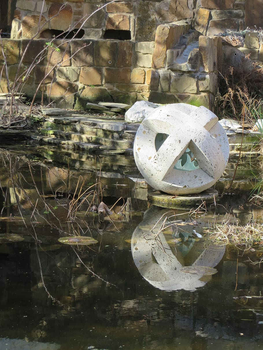 austin, texas, reflection pond, statue, stonework, sculpture HD wallpaper