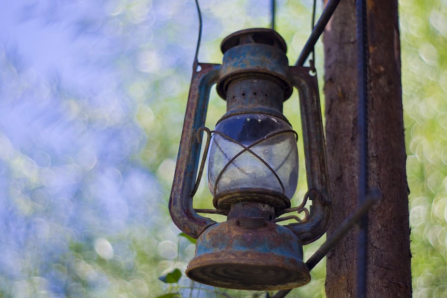 HD wallpaper: selective focus photography of blue kerosene lantern, gas