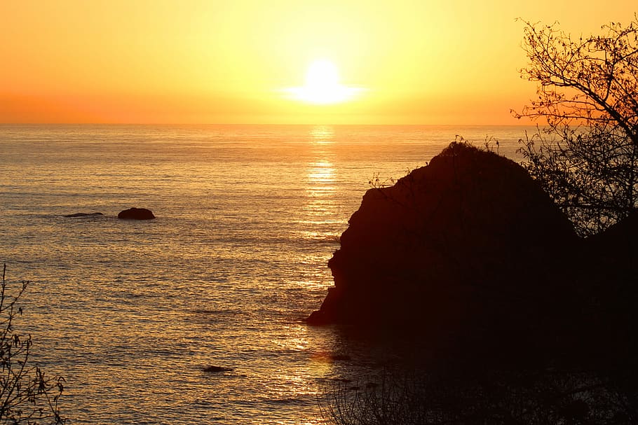 Sunset, Ocean, Coast, Sea, Water, sky, nature, beach, travel HD wallpaper