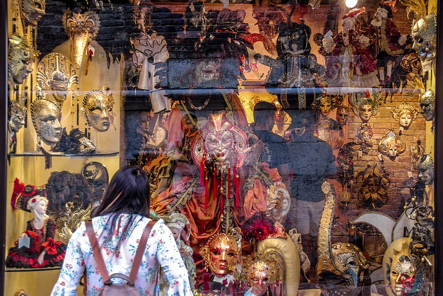 masks, venice, italy, reflection, mystery, decoration, europe HD wallpaper