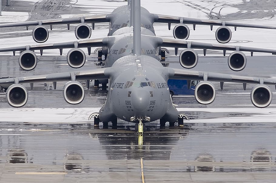 cargo planes, airplanes, lined up, takeoff, military, aircraft HD wallpaper