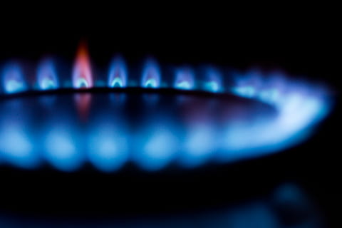 lighted gas range oven, blue, fire, flame, burner, heat, flame. burner HD wallpaper