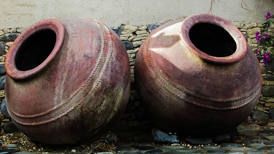 two brown clay pots, jar, pottery, handmade, traditional, decoration, HD wallpaper