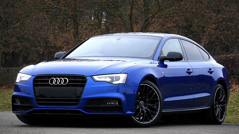 blue Audi A5 sedan near trees, car, headlight, vehicle, auto HD wallpaper