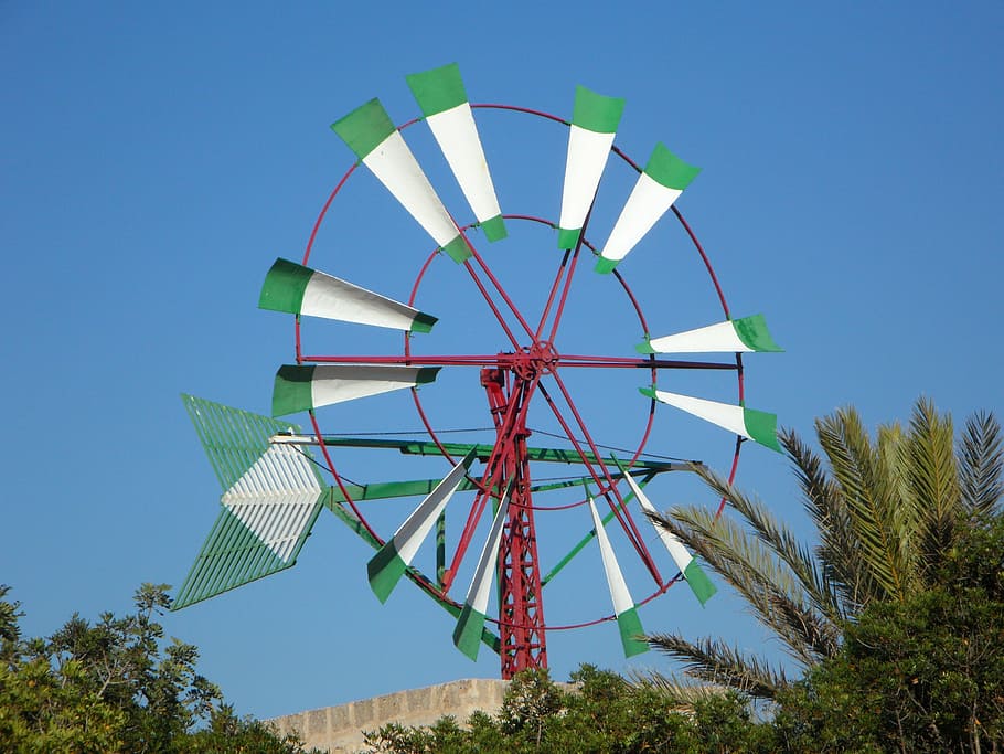 windmill, mallorca, wheel, landmark, wind power, metal, spokes HD wallpaper
