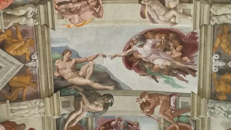Creation of Adam painting, sistine, chapel, vatican, michelangelo