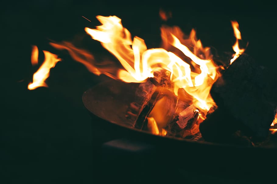 Closed Up Photo of Flames, black background, bonfire, burn, burning HD wallpaper