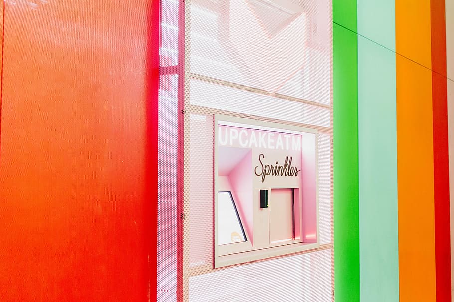 cupcake ATM machine, vending, sprinkles, text, entrance, door HD wallpaper
