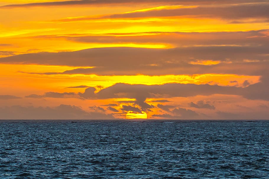 sunset scenery, ocean, clouds, dorset, sea, scenics, nature HD wallpaper