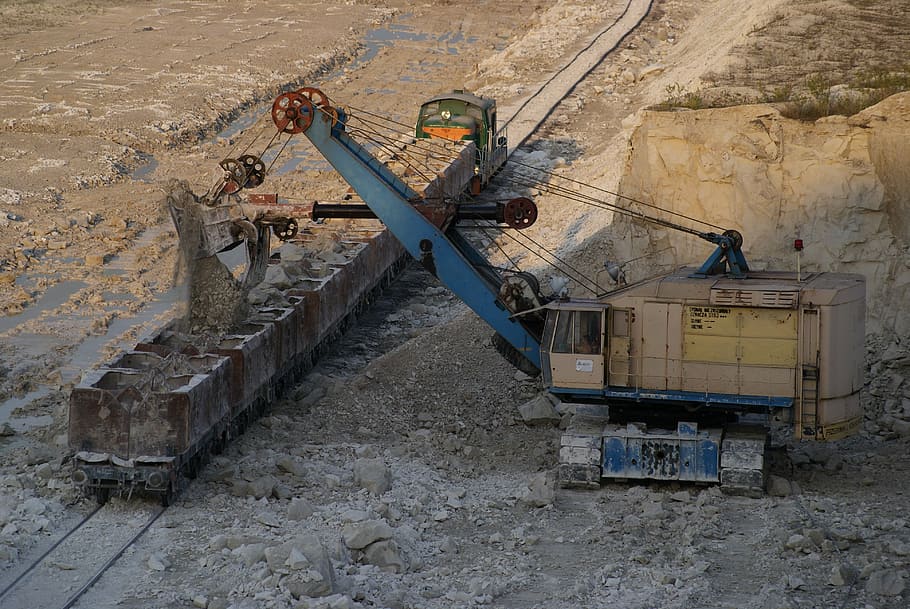 mine, chalk, excavator, train, loading, chelsea, lubelskie HD wallpaper