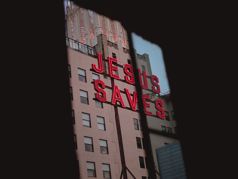 Jesus Saves LED signage on concrete building, Jesus Saves billboard, HD wallpaper