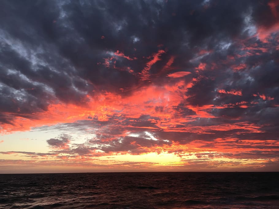 Sunset, Beach, Ocean, Water, Horizon, sea, dramatic sky, scenics HD wallpaper