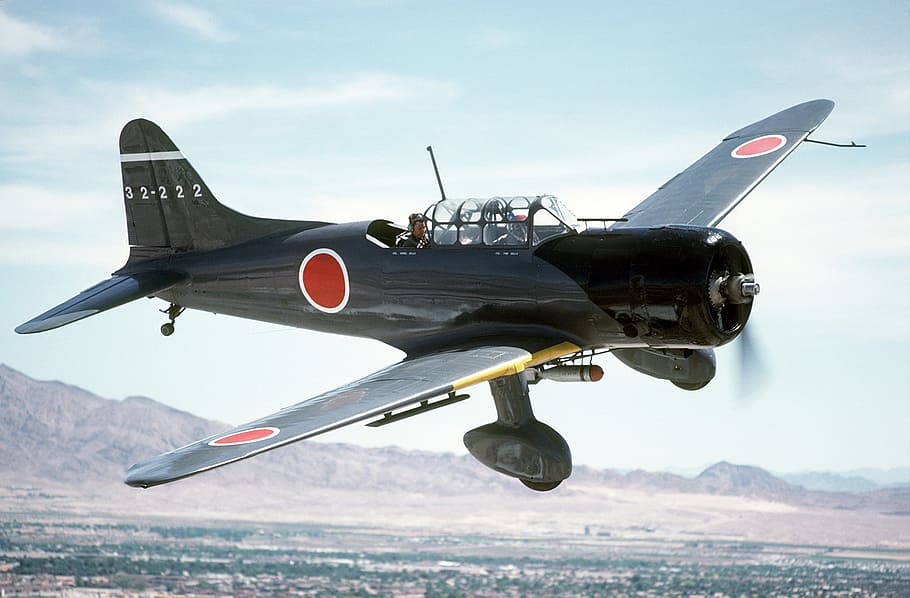 black and red plane on sky, aircraft, world war ii, aichi, d3a, HD wallpaper