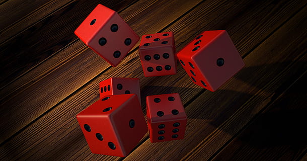 six dices on brown wooden surface, cube, play, random, luck HD wallpaper