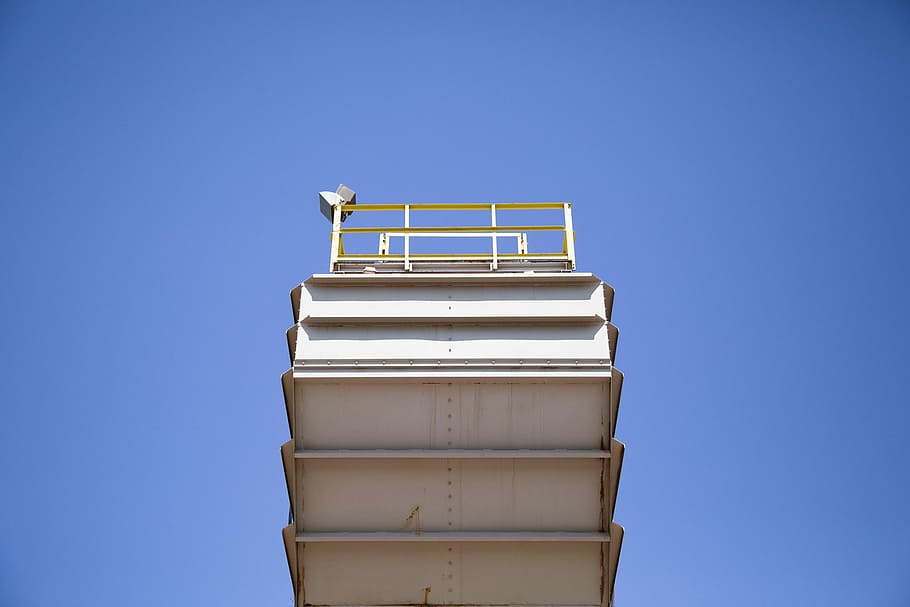 white steel frame, architecture, blue, sky, outdoors, built Structure HD wallpaper