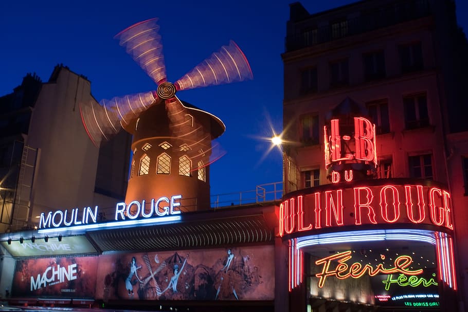 Moulin Rouge, Paris, Night, Lights, neon Light, illuminated, HD wallpaper