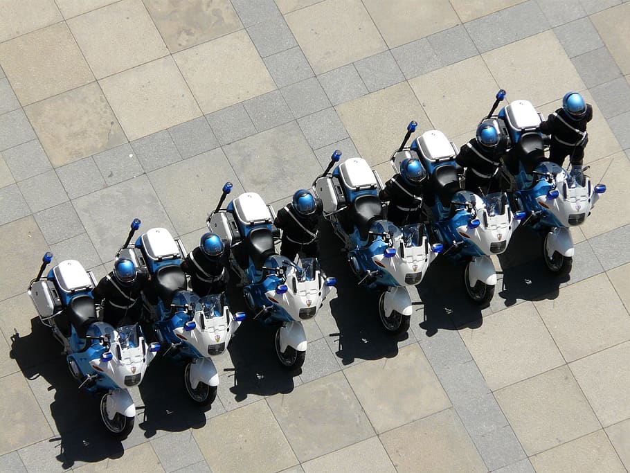 engines, row, blue, depth, high angle view, land vehicle, day HD wallpaper