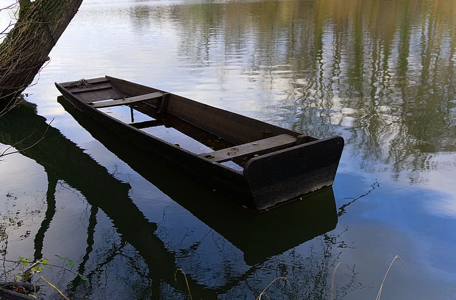 boot, paddle boat, old, broken, underwater, canoeing, river HD wallpaper