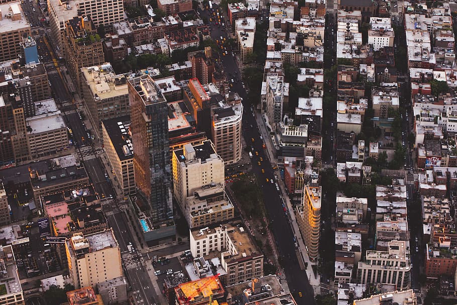 aerial photography of buildings, birdseye view of a city, new York City HD wallpaper