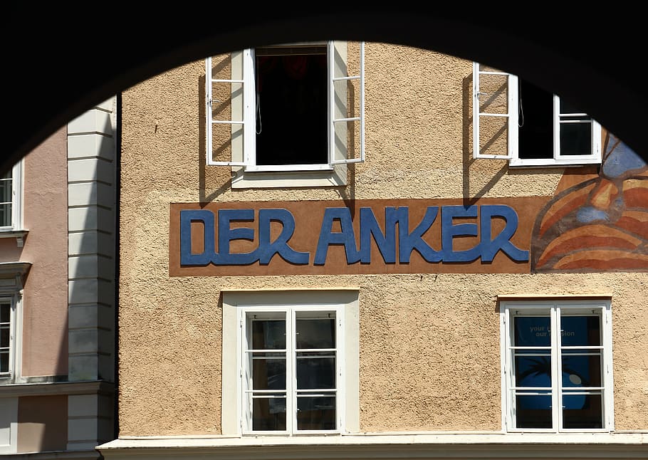 house, window, letters, facade, wall, vault, salzburg, austria HD wallpaper