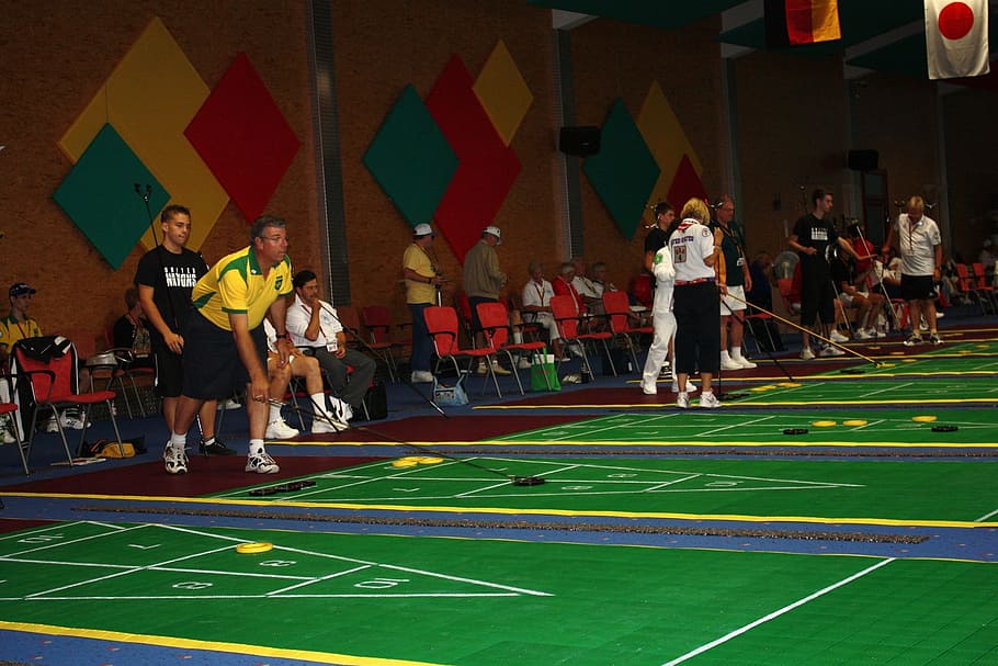 Shuffleboard, Game, Competition, Surface, court, players, playing HD wallpaper
