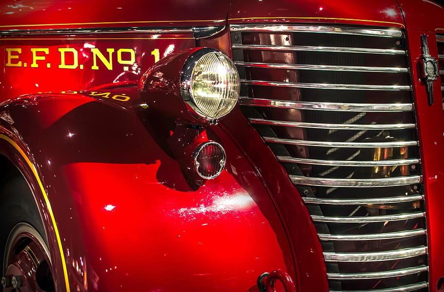 closeup of red vintage vehicle, firetruck, fire fireman, fire engine HD wallpaper