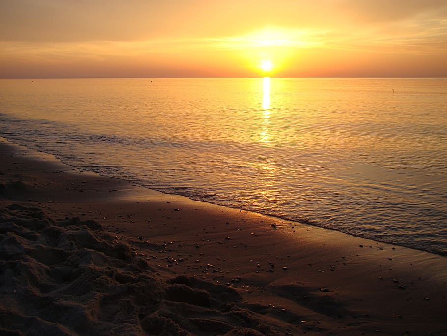 beach at sunset, Sea, Clouds, sky beach, summer, holiday, the coast HD wallpaper