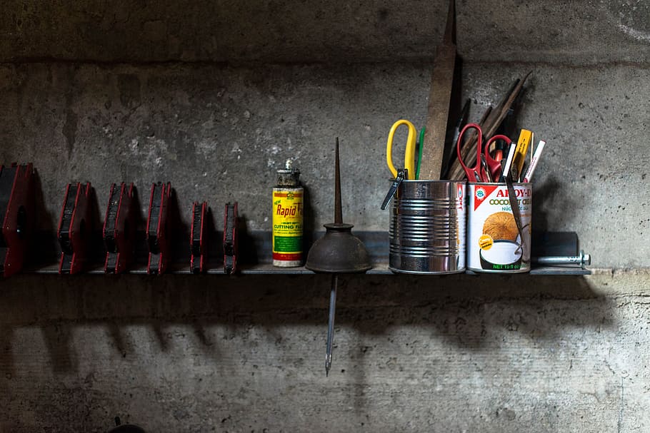 wood, light, tools, steel, cans, equipment, garage, indoors, workshop HD wallpaper