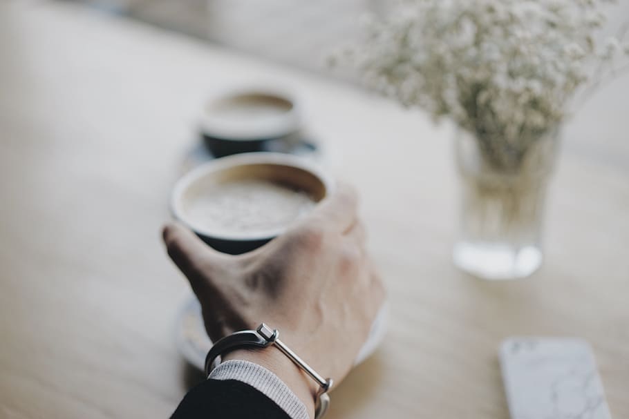 silver-colored accessory, hand, drink, coffee, beverage, drinking HD wallpaper