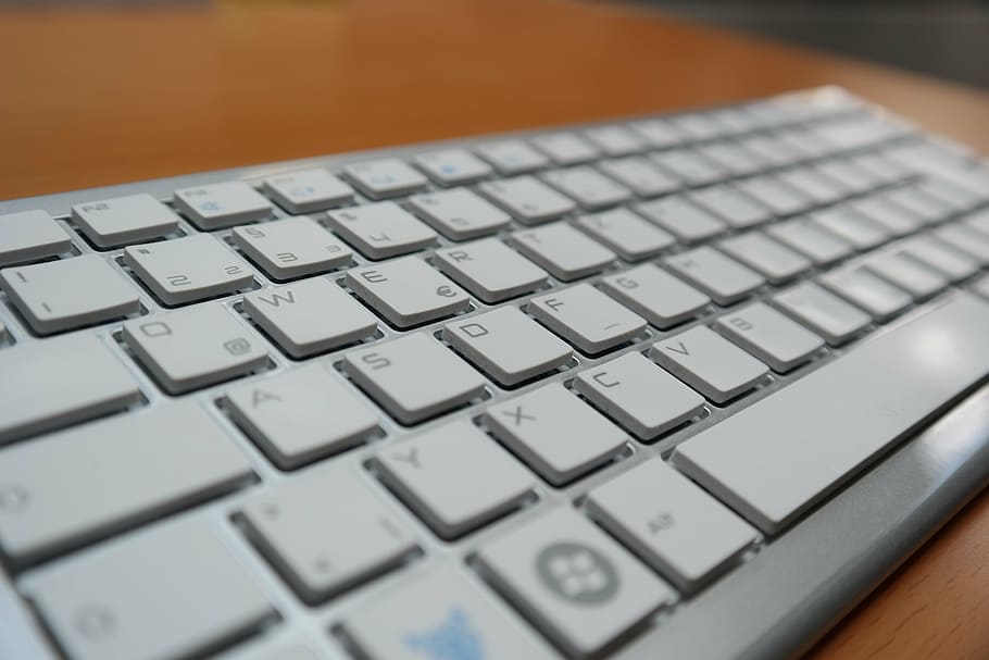 white computer keyboard on brown wooden surface, asdf, input HD wallpaper