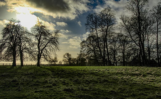 light, dawn, landscape, nature, clouds, countryside, dark clouds HD wallpaper