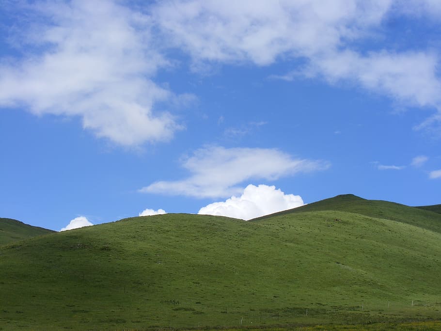 mountain, hill, cloud, sky, nature, landscape, outdoor, green HD wallpaper