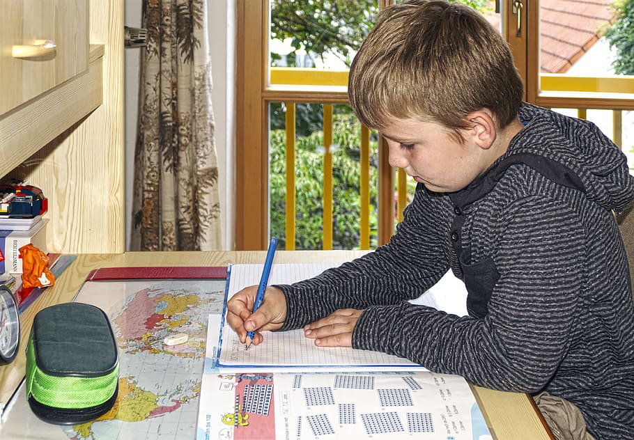 homework, class, learn, desk, learning, count, focused, think HD wallpaper