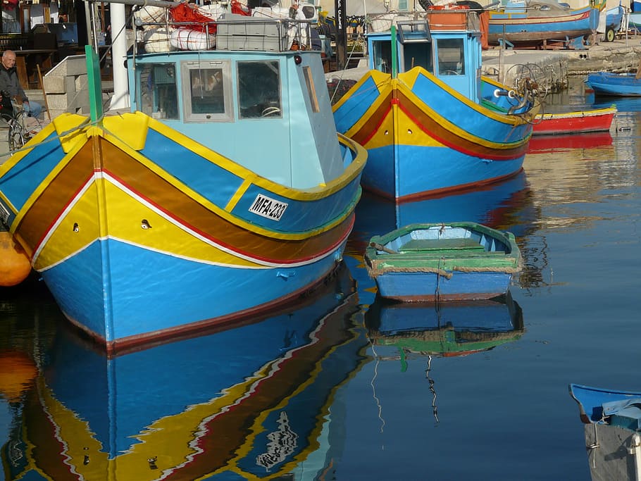 fishing boats, marsaxlokk, colorful, port, malta, painted, mediterranean, HD wallpaper