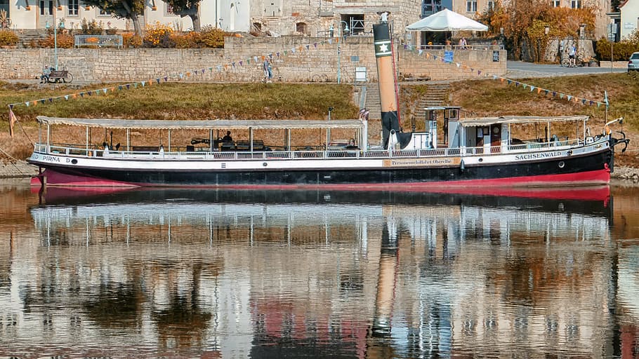 germany, boat, ship, river, water, reflections, fall, autumn HD wallpaper